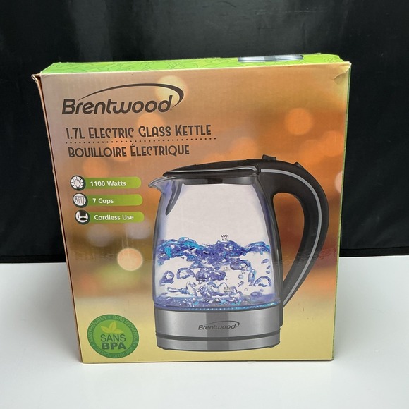 Brentwood Other - Brentwood 1.7L Cordless Electric Glass Kettle Hot Water Boiler Blue LED Black
